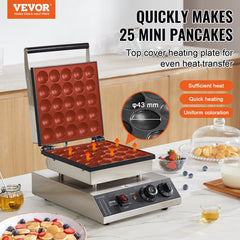 VEVOR Mini Dutch Pancake Maker, 25PCS 43mm Diameter Dorayaki Baker Machine, 1700W Commercial Electric Poffertjes Grill