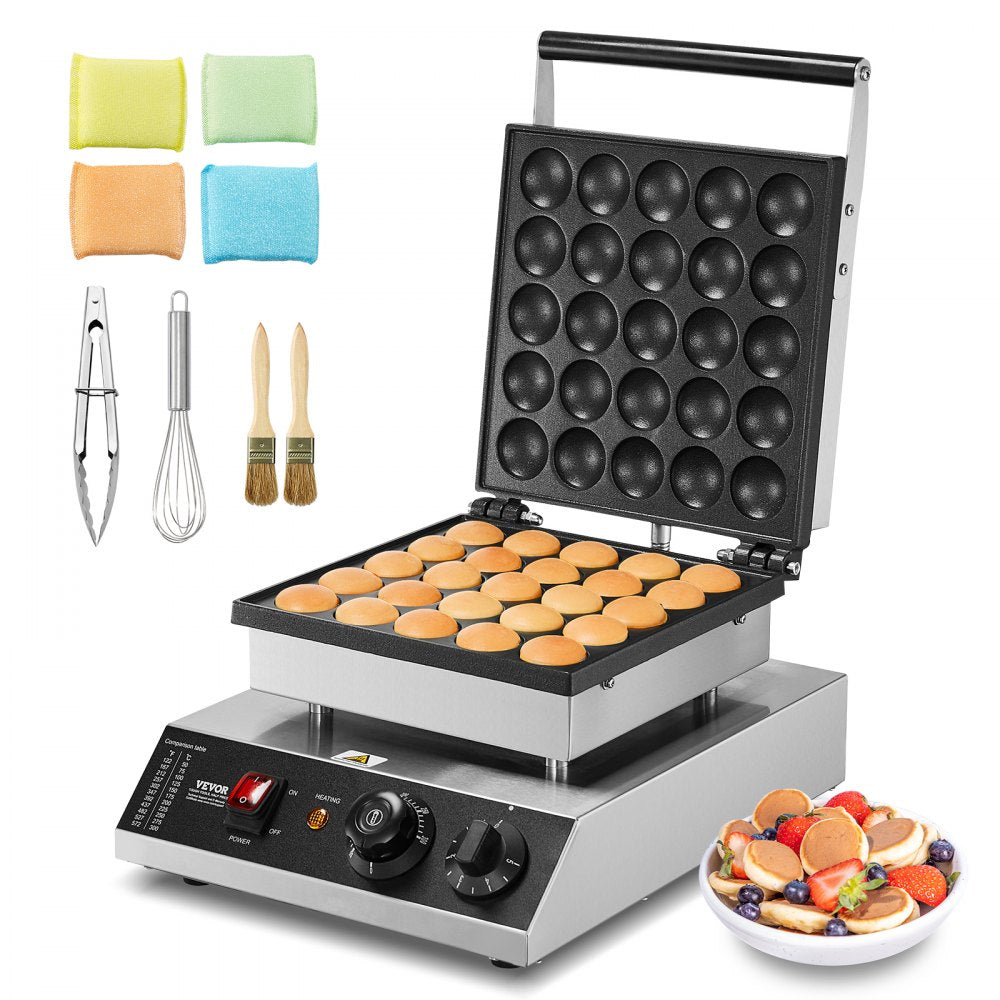 VEVOR Mini Dutch Pancake Maker, 25PCS 43mm Diameter Dorayaki Baker Machine, 1700W Commercial Electric Poffertjes Grill