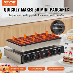 VEVOR Mini Dutch Pancake Maker, 50PCS 43mm Diameter Dorayaki Baker Machine, 1700W Commercial Electric Poffertjes Grill