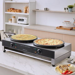 VEVOR Electric Crepe Maker, 16-Inch Double Head Commercial Crepe Machine, 3400W Flat Plate Crepe Griddle, Nonstick