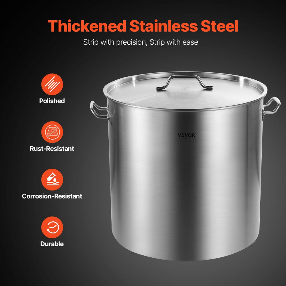 VEVOR Stainless Steel Stockpot, 100 Quart Large Cooking Pots, Cookware Sauce Pot with Basket, Lid, and Handle, Heavy