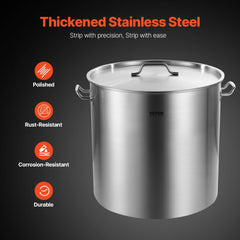 VEVOR Stainless Steel Stockpot, 100 Quart Large Cooking Pots, Cookware Sauce Pot with Basket, Lid, and Handle, Heavy