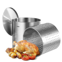 VEVOR Stainless Steel Stockpot, 100 Quart Large Cooking Pots, Cookware Sauce Pot with Basket, Lid, and Handle, Heavy