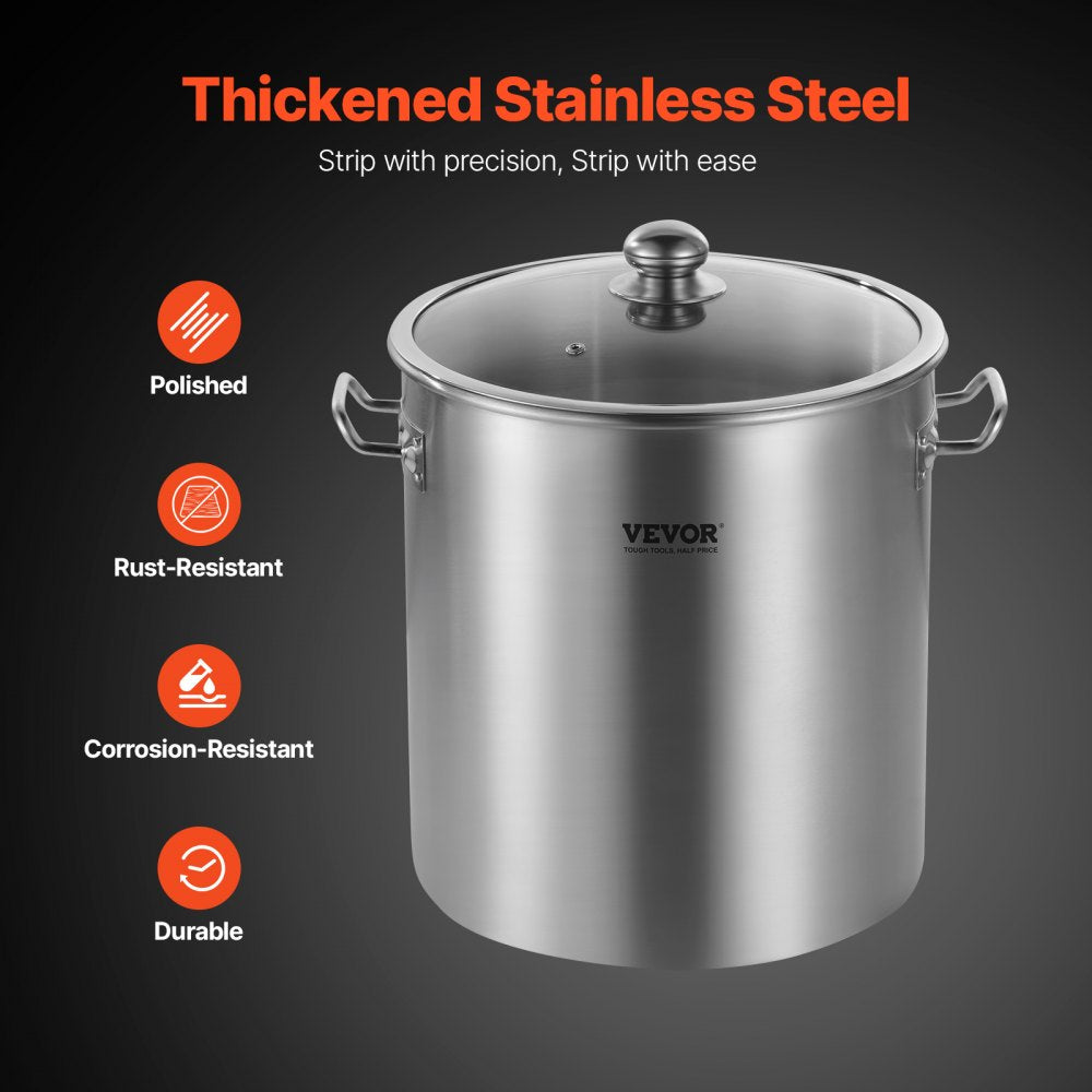 VEVOR Stainless Steel Stockpot, 24 Quart Cooking Pots, Cookware Sauce Pot with Lid, and Handle, Heavy Duty Commercial