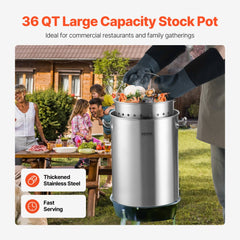 VEVOR Stainless Steel Stockpot, 36 Quart Cooking Pots, Cookware Sauce Pot with Basket, Lid, and Handle, Heavy Duty