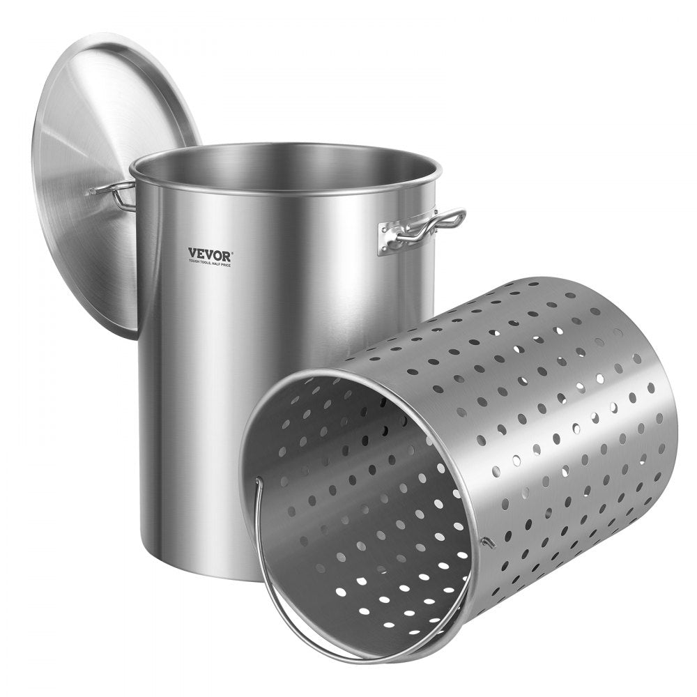 VEVOR Stainless Steel Stockpot, 36 Quart Cooking Pots, Cookware Sauce Pot with Basket, Lid, and Handle, Heavy Duty