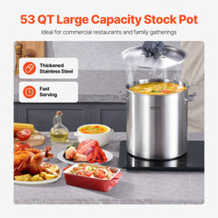 VEVOR Stainless Steel Stockpot, 53 Quart Large Cooking Pots, Cookware Sauce Pot with Lid, and Handle, Heavy Duty