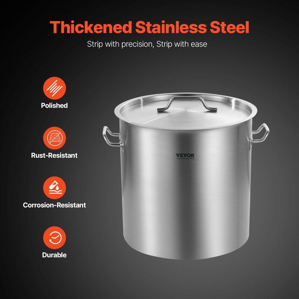 VEVOR Stainless Steel Stockpot, 53 Quart Large Cooking Pots, Cookware Sauce Pot with Lid, and Handle, Heavy Duty