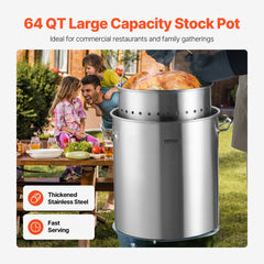 VEVOR Stainless Steel Stockpot, 54L Large Cooking Pots, Cookware Sauce Pot with Basket, Lid, and Handle, Heavy Duty