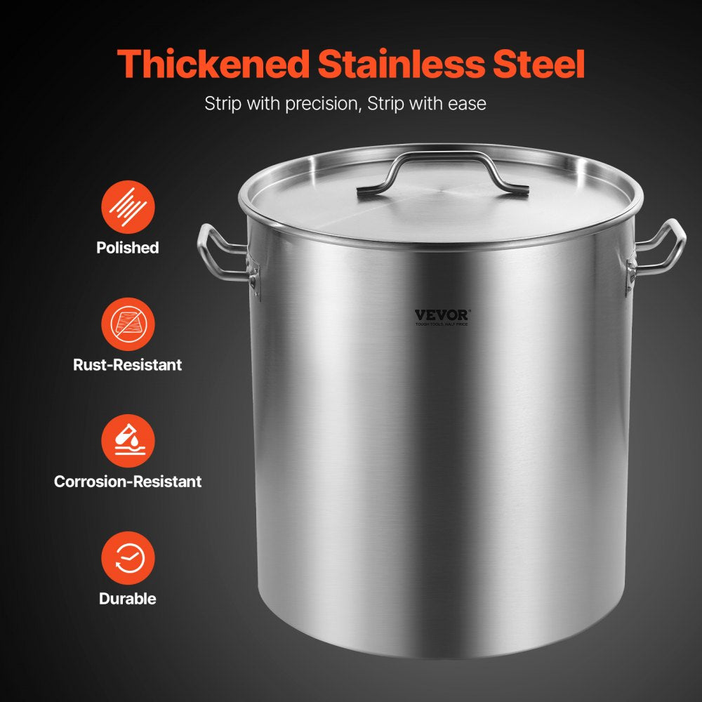 VEVOR Stainless Steel Stockpot, 54L Large Cooking Pots, Cookware Sauce Pot with Basket, Lid, and Handle, Heavy Duty