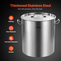 VEVOR Stainless Steel Stockpot, 54L Large Cooking Pots, Cookware Sauce Pot with Basket, Lid, and Handle, Heavy Duty