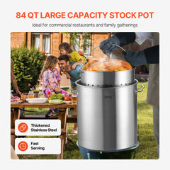 VEVOR Stainless Steel Stockpot, 84 Quart Large Cooking Pots, Cookware Sauce Pot with Basket, Lid, and Handle, Heavy