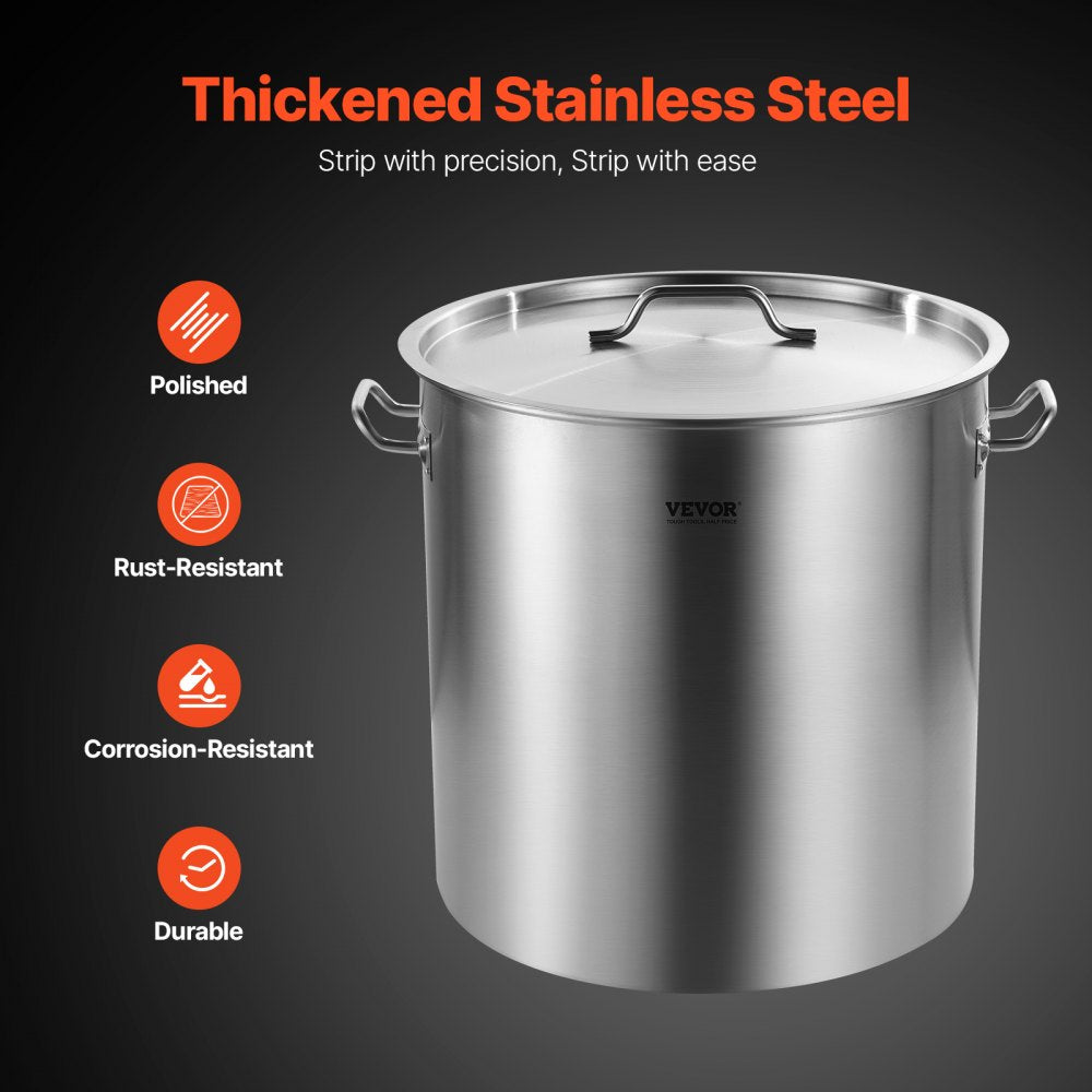 VEVOR Stainless Steel Stockpot, 84 Quart Large Cooking Pots, Cookware Sauce Pot with Basket, Lid, and Handle, Heavy