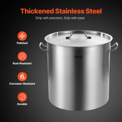VEVOR Stainless Steel Stockpot, 84 Quart Large Cooking Pots, Cookware Sauce Pot with Basket, Lid, and Handle, Heavy