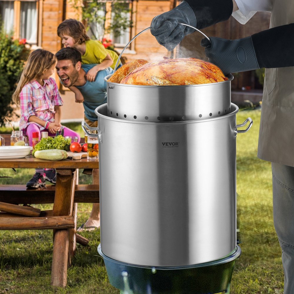 VEVOR Stainless Steel Stockpot, 84 Quart Large Cooking Pots, Cookware Sauce Pot with Basket, Lid, and Handle, Heavy