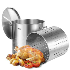 VEVOR Stainless Steel Stockpot, 84 Quart Large Cooking Pots, Cookware Sauce Pot with Basket, Lid, and Handle, Heavy