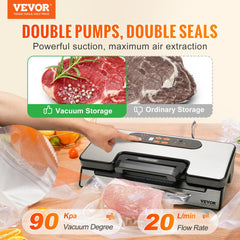 VEVOR Vacuum Sealer Machine, 90Kpa 130W Powerful Dual Pump and Dual Sealing, Dry and Moist Food Storage, Automatic and