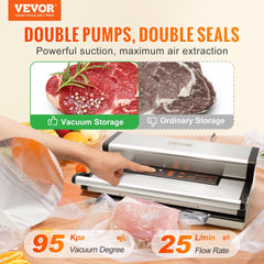 VEVOR Vacuum Sealer Machine, 95Kpa 350W Powerful Dual Pump and Dual Sealing, Dry and Moist Food Storage, Automatic and