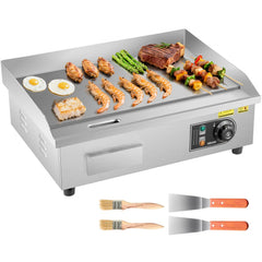 VEVOR Commercial Electric Griddle, 1750W, 122-570°F Adjustable Temp Control, with 2 Spatulas, 2 Brushes and 4 Foot