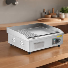 VEVOR Commercial Electric Griddle, 21.06 x 11.81 inch, 1750W, 122-570°F Adjustable Temp Control, Stainless Steel Body