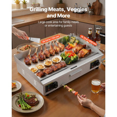 VEVOR Commercial Electric Griddle, 28.54 x 15.75 inches, 4400W, 122-570°F Adjustable Temp Control, Stainless Steel