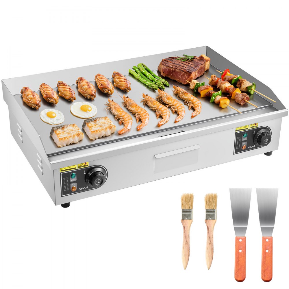VEVOR Commercial Electric Griddle, 28.54 x 15.75 inches, 4400W, 122-570°F Adjustable Temp Control, Stainless Steel