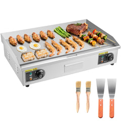 VEVOR Commercial Electric Griddle, 28.54 x 15.75 inches, 4400W, 122-570°F Adjustable Temp Control, Stainless Steel