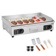 VEVOR Commercial Electric Griddle, 28.54 x 15.75 in, 2800W, 122-570°F Adjustable Temp Control, with 2 Spatulas, 2