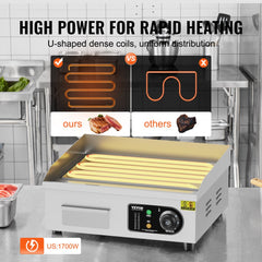 VEVOR Commercial Electric Griddle, 17.72 x 11.81 inch, 1750W, 122-570°F Adjustable Temp Control, with 2 Spatulas, 2