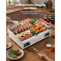 VEVOR Commercial Electric Griddle, 25.79 x 15.75 inch, 2800W, 122-570°F Adjustable Temp Control, Stainless Steel Body