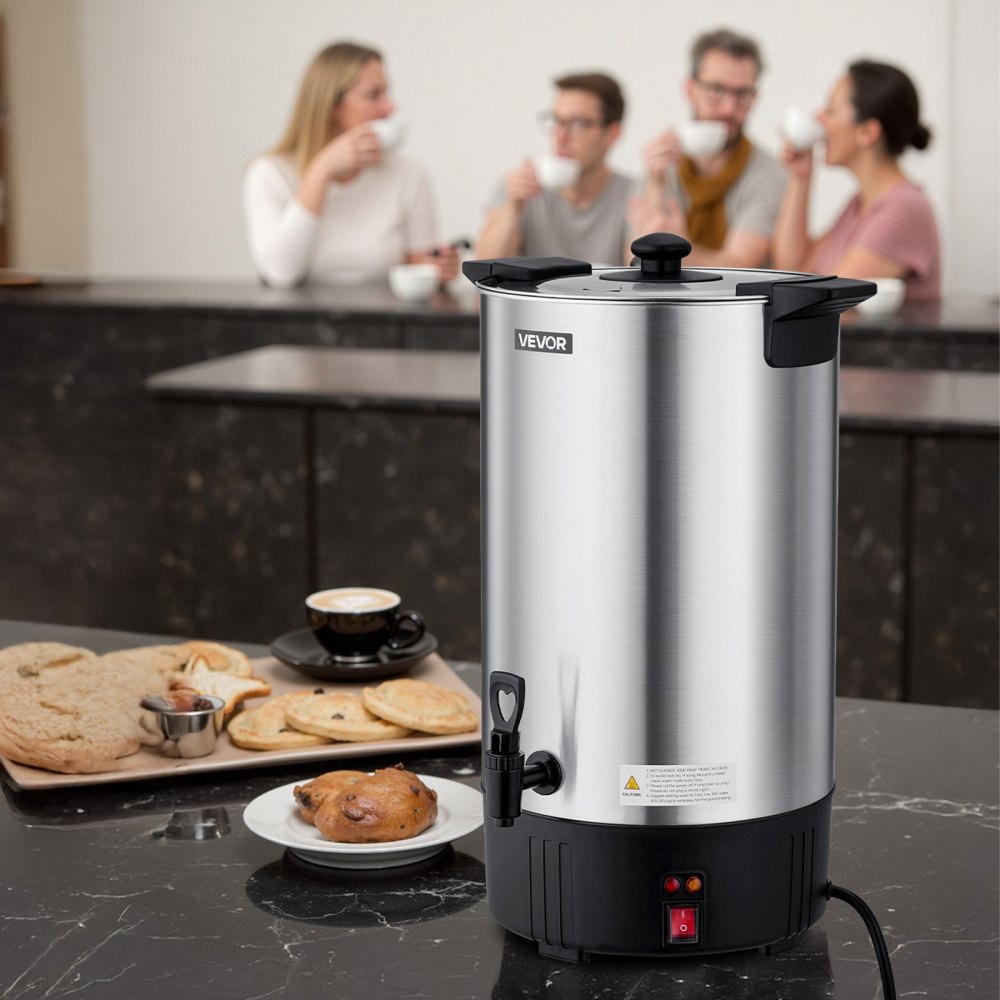 VEVOR Commercial Coffee Urn, 100 Cup 15 L Hot Beverage Dispenser with Dripless Faucet, Quick-Brewing Stainless Steel