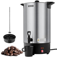 VEVOR Commercial Coffee Urn, 100 Cup 15 L Hot Beverage Dispenser with Dripless Faucet, Quick-Brewing Stainless Steel