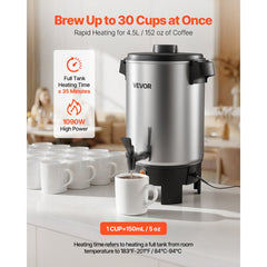 VEVOR Commercial Coffee Urn, 30 Cup 152oz Hot Beverage Dispenser with Dripless Faucet, 1090W Quick-Brewing Coffee