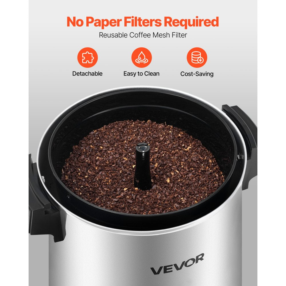 VEVOR Commercial Coffee Urn, 30 Cup 152oz Hot Beverage Dispenser with Dripless Faucet, 1090W Quick-Brewing Coffee