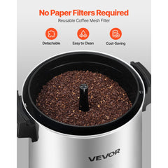 VEVOR Commercial Coffee Urn, 30 Cup 152oz Hot Beverage Dispenser with Dripless Faucet, 1090W Quick-Brewing Coffee