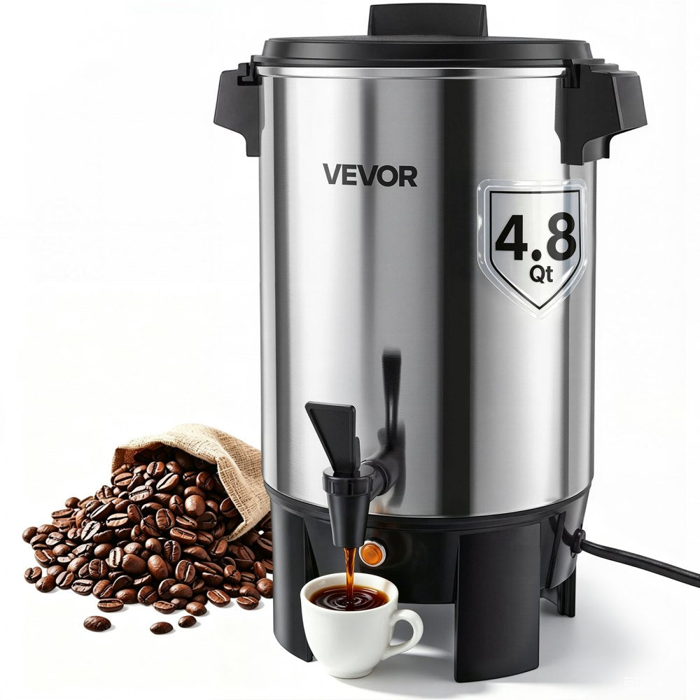 VEVOR Commercial Coffee Urn, 30 Cup 152oz Hot Beverage Dispenser with Dripless Faucet, 1090W Quick-Brewing Coffee