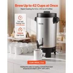 VEVOR Commercial Coffee Urn, 40 Cup 203oz Hot Beverage Dispenser with Dripless Faucet, 1090W Quick-Brewing Coffee
