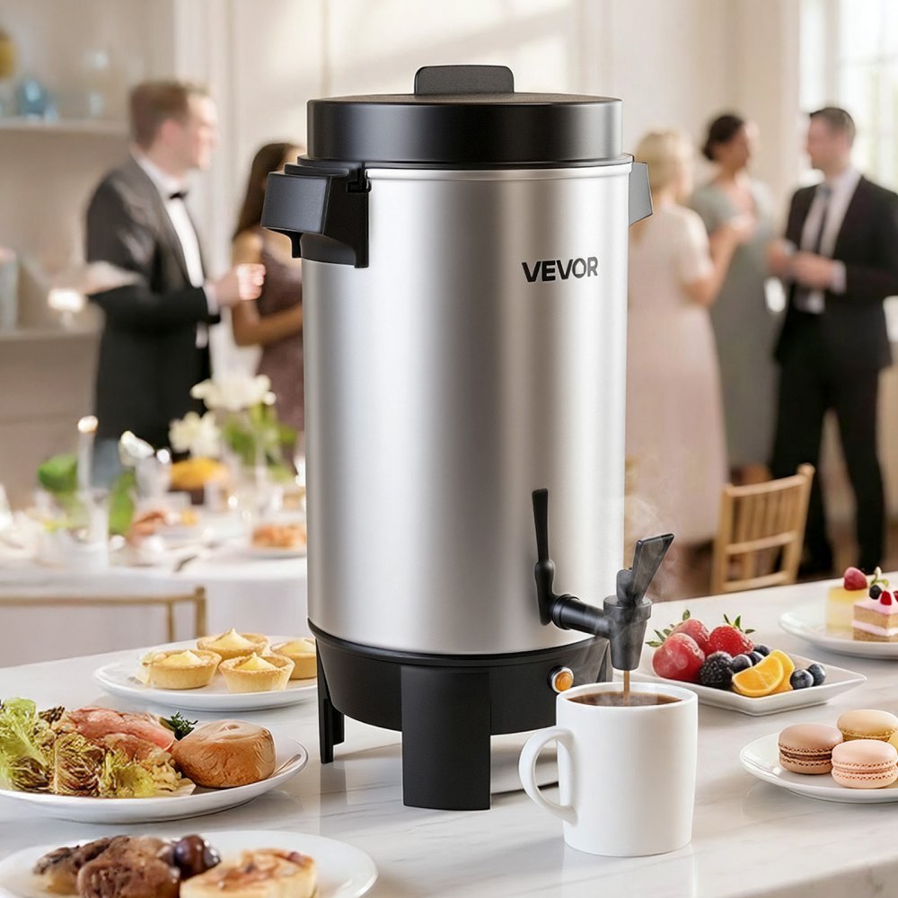 VEVOR Commercial Coffee Urn, 40 Cup 203oz Hot Beverage Dispenser with Dripless Faucet, 1090W Quick-Brewing Coffee