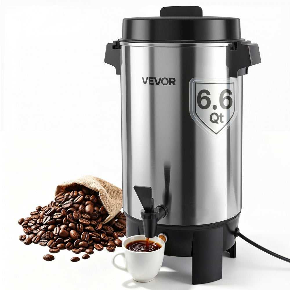 VEVOR Commercial Coffee Urn, 40 Cup 203oz Hot Beverage Dispenser with Dripless Faucet, 1090W Quick-Brewing Coffee