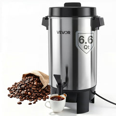 VEVOR Commercial Coffee Urn, 40 Cup 203oz Hot Beverage Dispenser with Dripless Faucet, 1090W Quick-Brewing Coffee