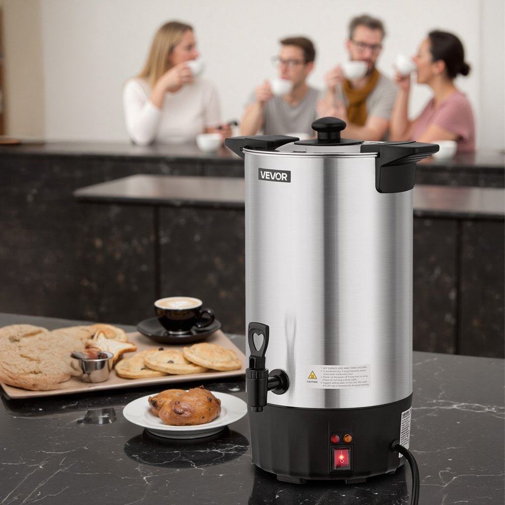 VEVOR Commercial Coffee Urn, 60 Cup 9 L Hot Beverage Dispenser with Dripless Faucet, Quick-Brewing Stainless Steel