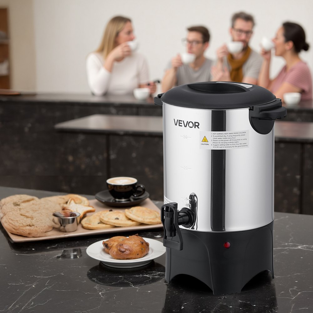 VEVOR Commercial Coffee Urn, 30 Cup 4.5 L Hot Beverage Dispenser with Dripless Faucet, Quick-Brewing Commercial Coffee