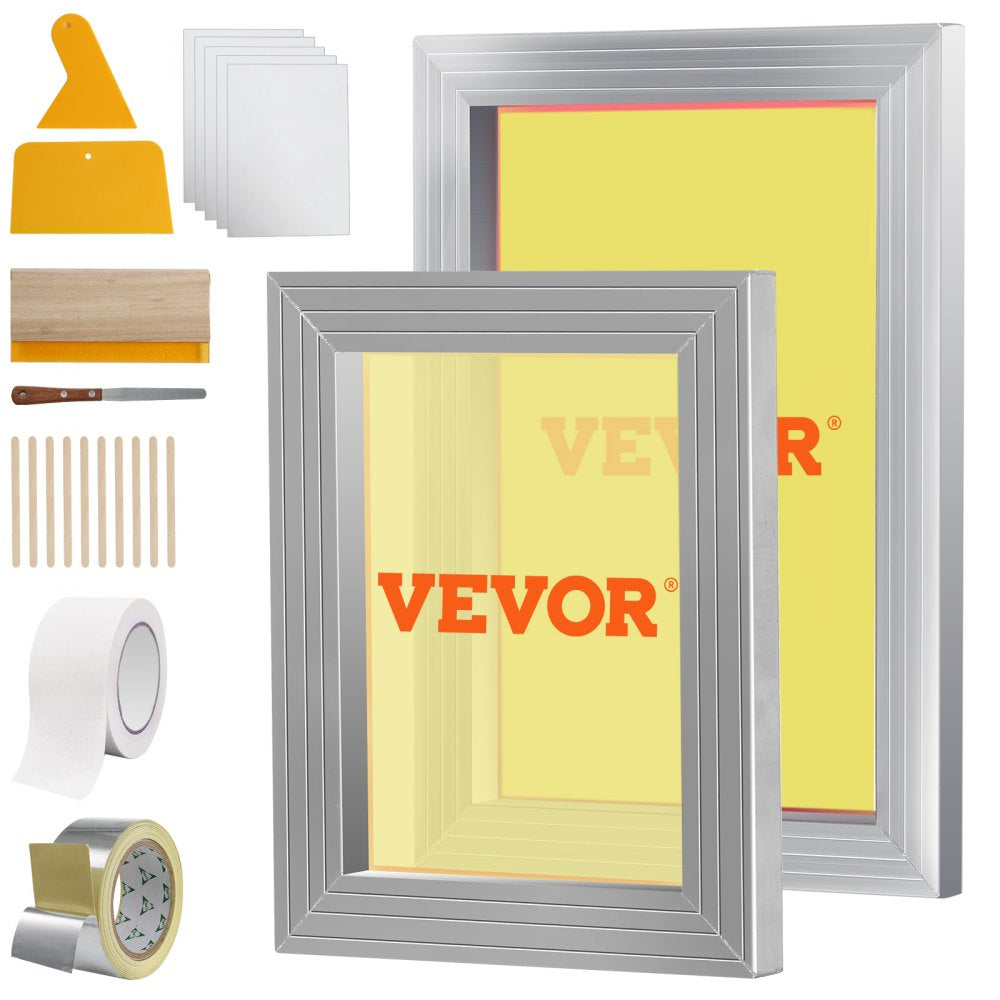 VEVOR Screen Printing Kit, 2 Pieces Aluminum Silk Screen Printing Frames 8x10/10x14in 110 Count Mesh, 2 Tapes and
