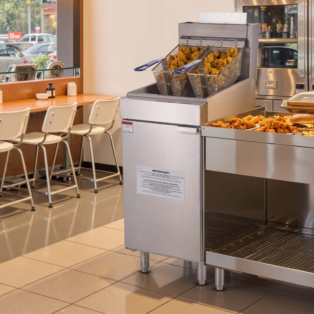 VEVOR Commercial Deep Fryer, 3-Burner Fryer for Restaurants, Stainless Steel Floor Standing Deep Fryers with Dual
