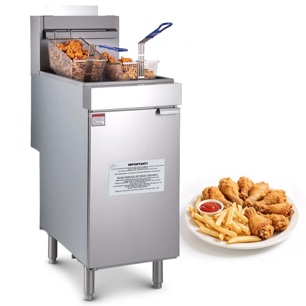 VEVOR Commercial Deep Fryer, 3-Burner Fryer for Restaurants, Stainless Steel Floor Standing Deep Fryers with Dual