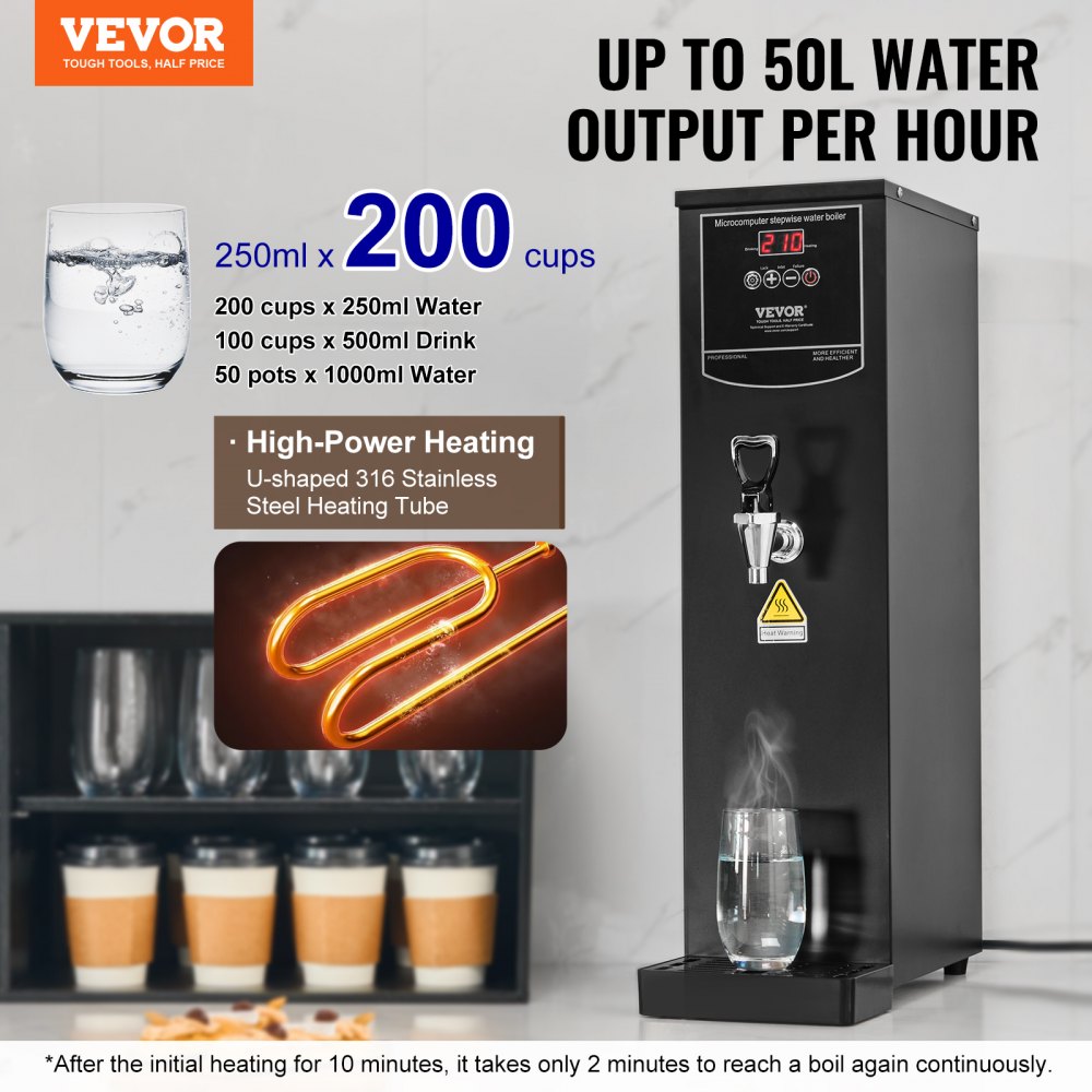 VEVOR Commercial Water Boiler, Electric Hot Water Dispenser with 316 Stainless Steel Heating Tube, 1500W Step-by-step