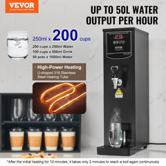 VEVOR Commercial Water Boiler, Electric Hot Water Dispenser with 316 Stainless Steel Heating Tube, 1500W Step-by-step