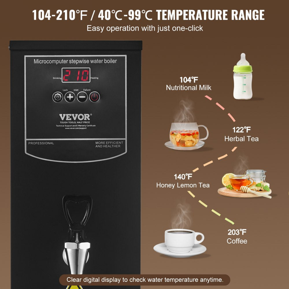 VEVOR Commercial Water Boiler, Electric Hot Water Dispenser with 316 Stainless Steel Heating Tube, 1500W Step-by-step