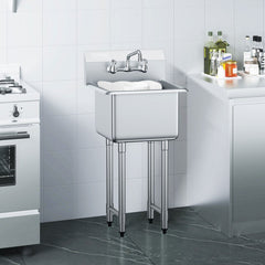 VEVOR Stainless Steel Prep & Utility Sink, 1 Compartment Free Standing Small Sink Include Faucet & legs, 18"x41"
