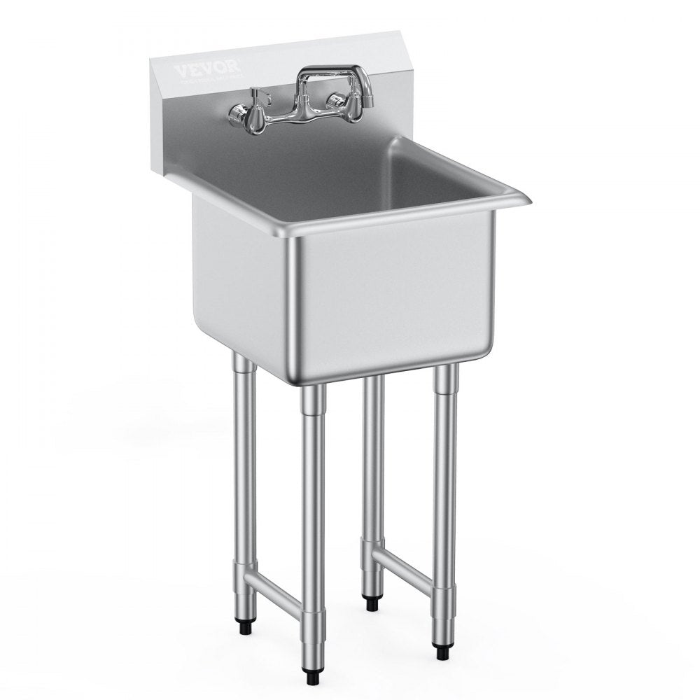 VEVOR Stainless Steel Prep & Utility Sink, 1 Compartment Free Standing Small Sink Include Faucet & legs, 18"x41"
